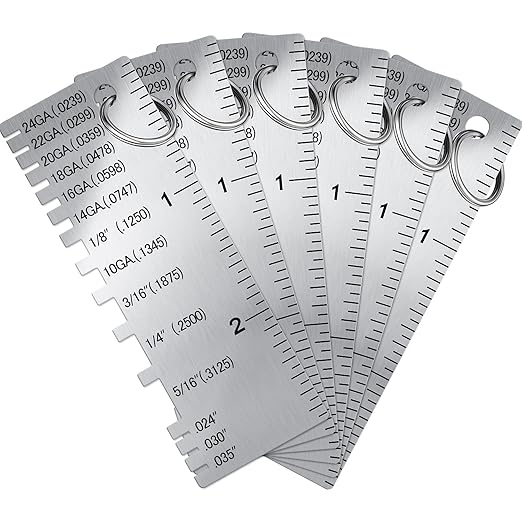 Weewooday 6 Pcs Wire/Metal Sheet Thickness Gauge Metal Tool Stainless Steel Welding One Sided Material Thickness Gauge Plated Size Inspection Tool