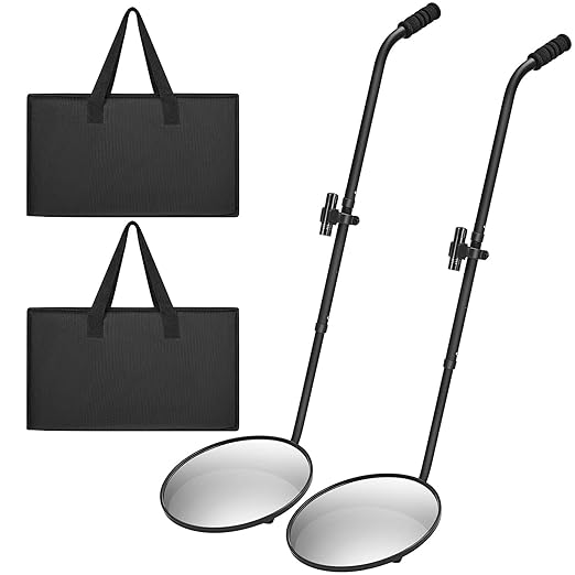 Barydat 2 Pack Under Vehicle Inspection Mirror with Telescoping Handle and Light 12 Inch Diameter Security Angle Adjustment Handheld Inspection Mirror for Under Car Truck Equipment Over Shelf