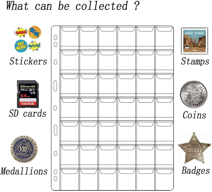 10 Sheets Coin Collection Supplies Pages, Coins Collecting Pocket Page - Image 5