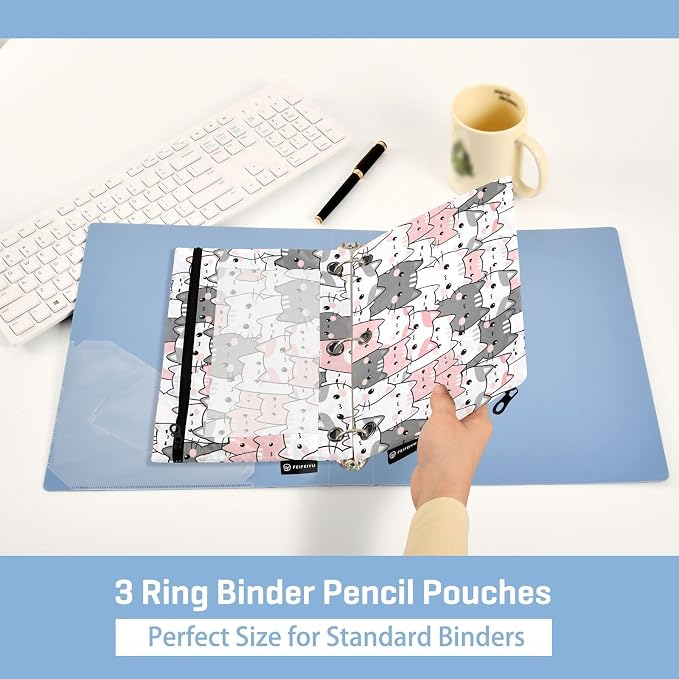 Cute Cats Kittens Pencil Pouch for 3 Ring Binder, 2 Pack Waterproof Pencil Bags - Image 4