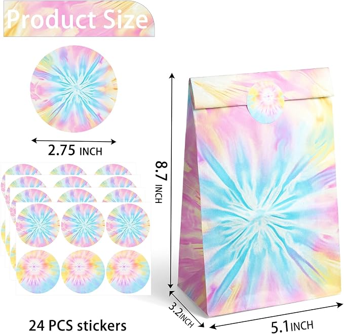 Tie Dye Party Favor Bags – 24 Pcs Pastel Gift Bags - Image 3