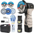 Cordless Brush Angle Grinder Kit, 19500rpm Mini Electric Angle Grinding Tool with 2pcs 16.8V 2000mAh Batteries and 5-Cutting Discs, Grinder Handheld Cutter for Metal Wood