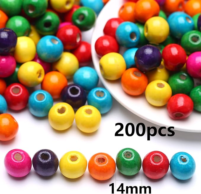 200Pcs Colourful Wooden Beads Natural Wooden Handmade Beads Round Painted Wood - Image 2
