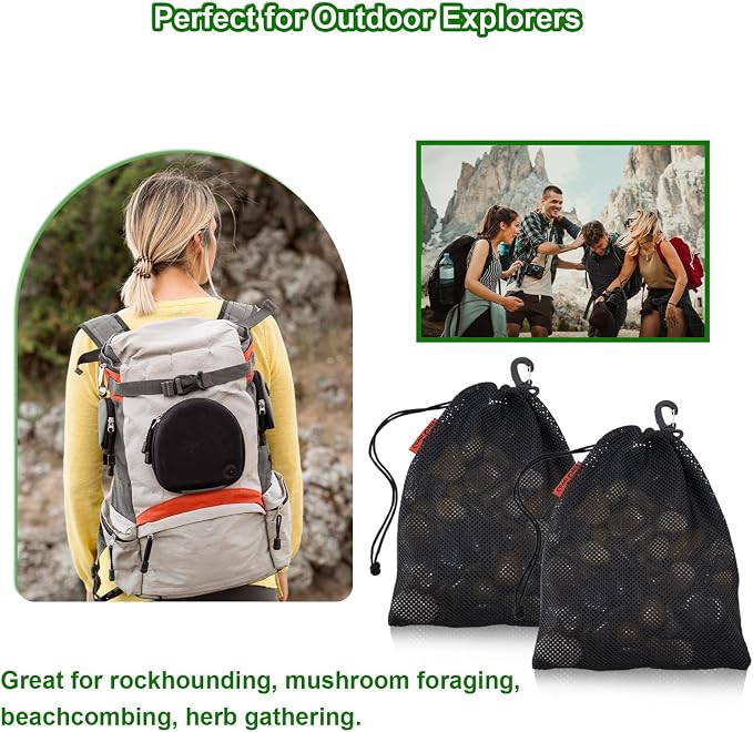 Mesh Foraging Bags with Clip, 4 Pack Drawstring & Toggle Closure Foraging Pouch - Image 5