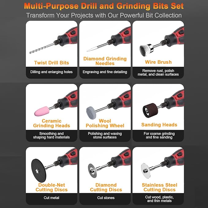 Mini Cordless Rotary Tool Kit, 6-Speed and USB Charging with 138 Accessories, Multi-Purpose 4.2V Power Rotary Tool for Sanding, Polishing, Drilling, Etching, Engraving, DIY Crafts
