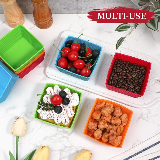 Webake 3.5 Inch Jumbo Baking Cups Reusable Silicone Square Cupcake Liners - Image 4