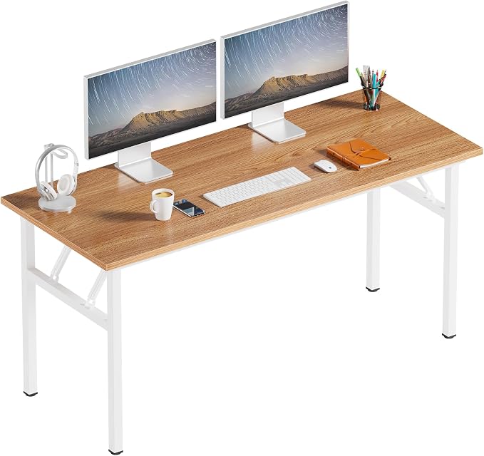 Need Large Folding Computer Desk, 60 Inch Writing Table, Teak & White | by Need