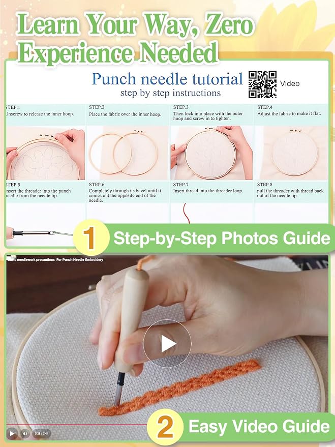 Punch Needle Kit Adults Beginner- Step-by-Step Guide & Video, Including Punch - Image 5