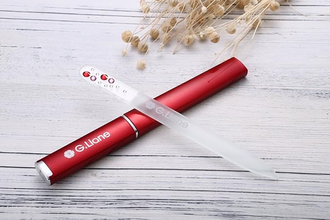 Professional Nail File with Crystals,Glass Nail Files in Case Manicure Pedicure Tools for Natural Acrylic Gels Nails (Red Bubble)
