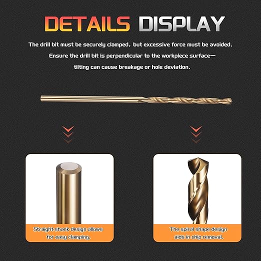 Drill Bit, #51 Cutting Diameter, 4341 HSS Gold Finish 118° Cutting Angle Number Jobber Bits - (Applications: for Drilling Soft Metal Plastic Wood), 10-Pieces