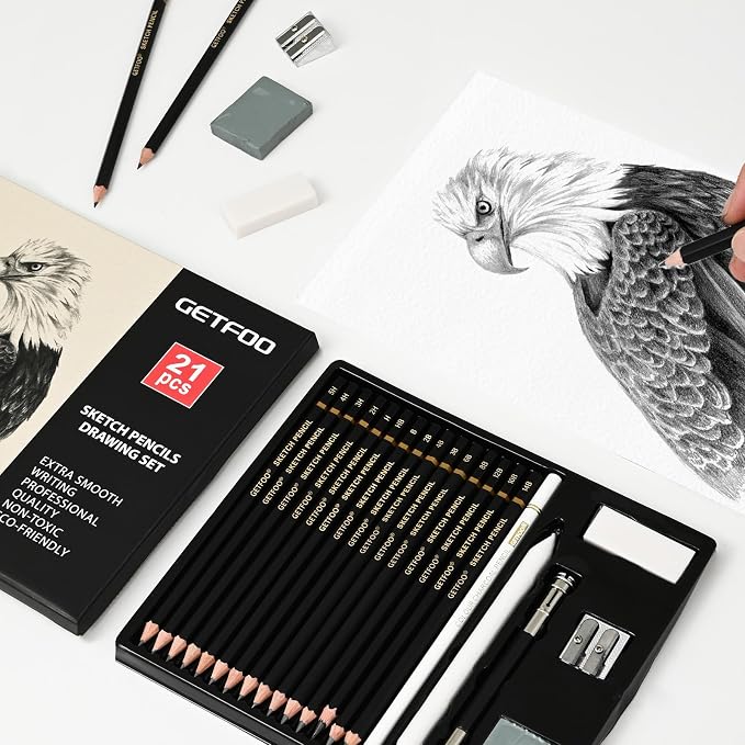 21pc Drawing Sketching Pencil Set Graphite 14B-5H & Charcoal Pencils | - Image 4