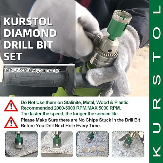 Diamond Core Drill Bit Kit - 6/8/10/25/28/32/35/45/50/65mm Triangle Shank +4/5"(20mm) Finger milling Bit Tile Hole Saws for Drilling/Enlaging Porcelain Ceramic Tile Granite Marble Stone