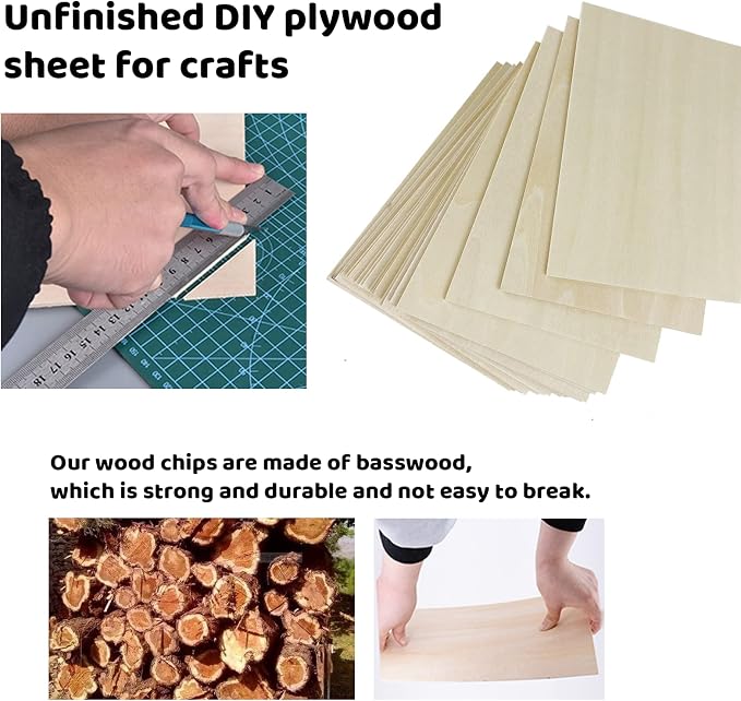 MUXGOA 20 Pack Basswood Sheets, Thin Wood Sheets - Image 3