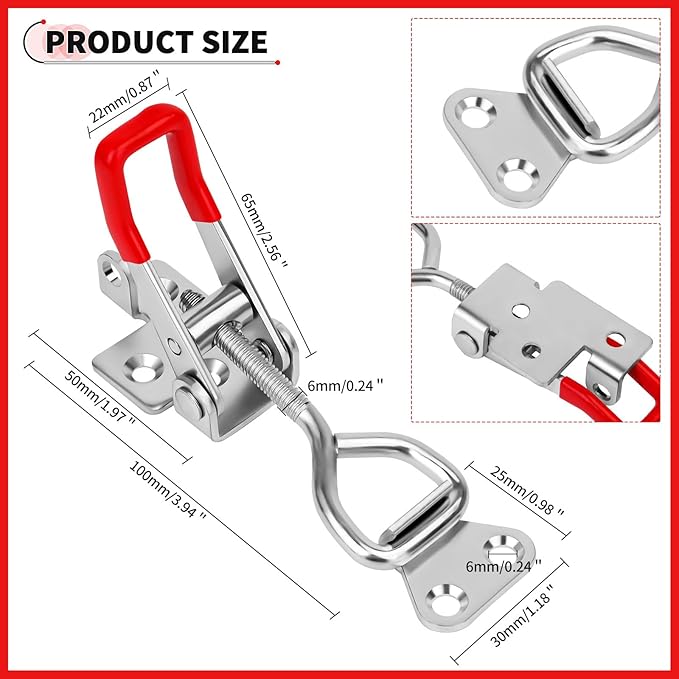 6 Pack Toggle Clamp Latch,550Lbs Holding Capacity 4002 Heavy Duty Adjustable Latch Hardware Toggle Latches with Lock Hole for Woodworking Jigs & Fixtures,Smoker,Tire Carrier,Tool Box,Cabinet