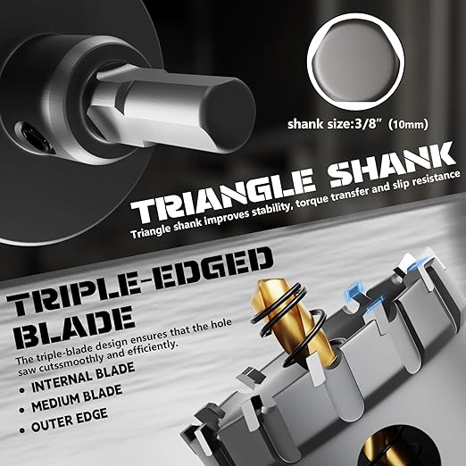 Hole Saw 6 PCS, Hole Saw for Metal, TCT Hole Cutter, 4 Drill Saws with 2* Extra Pilot Center Bits, 2* Springs for Metal, Iron and Stainless Steel