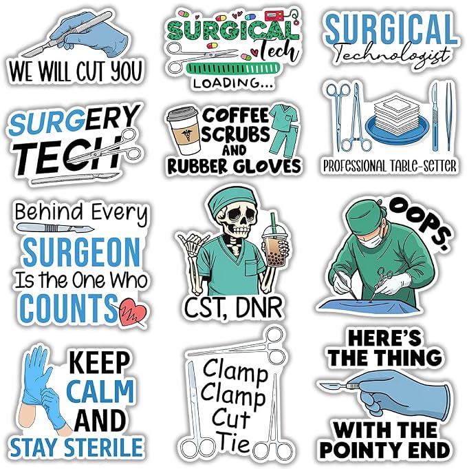 MAIANEY Surgical Tech Sticker Pack – Funny Medical Scrub Stickers by Maianey