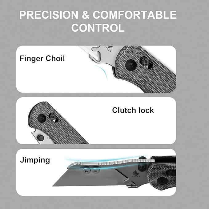 Kizer Drop Bear(Dual-screw Version) Folding Utility Knife, Clutch Lock Box Cutter EDC Pocket knife with 10PCS Razor Blades, Pocket Knives with Pocket Clip for Men Women V3619JA3