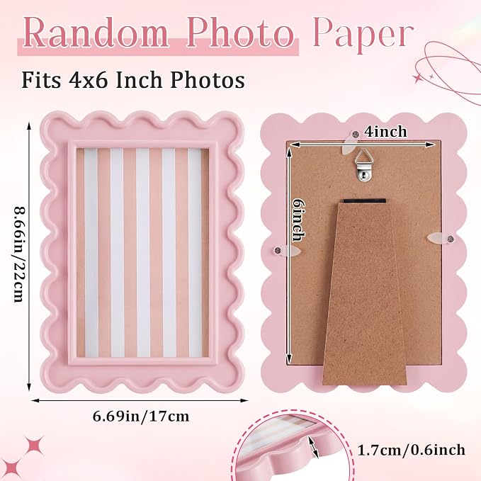 AceOrbit 4x6 Inches Light Pink Flower Wavy Scalloped Picture Frame Cute Wavy - Image 2