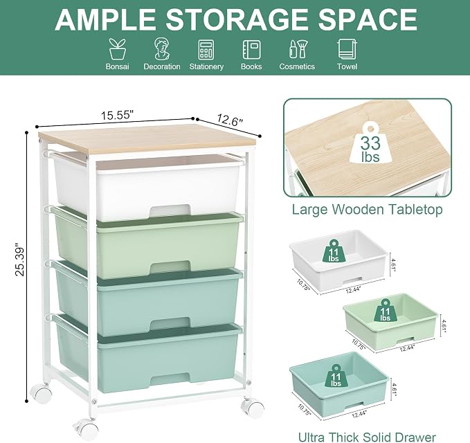 SYKIARIOL Utility Cart with 4 Drawers, Rolling Storage Cart with Drawers - Image 3