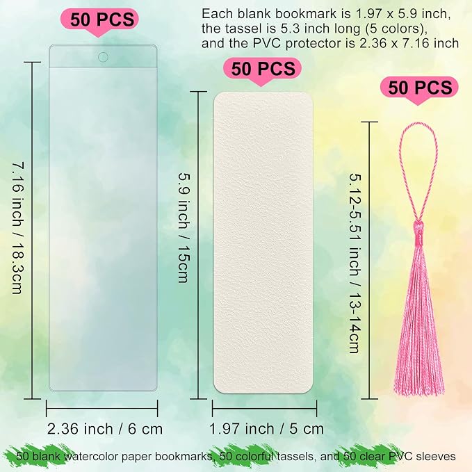 50 Pieces Watercolor Paper Blank Bookmarks - Image 2