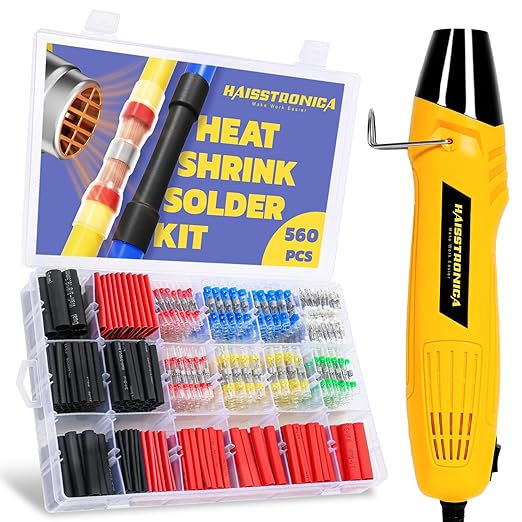haisstronica 440 PCS All in One Set with Solder Seal Wire Connectors,3:1 Heat Shrink Tubing and Heat Gun,Solder Sticks Wire Terminals Electrical Connectors for Automotive, Marine, Trailer Wiring