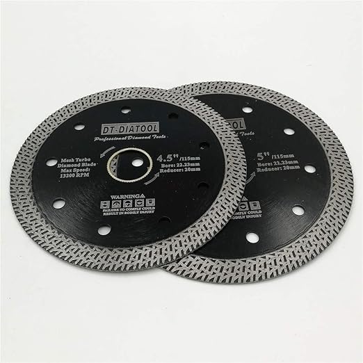 DT-DIATOOL Diamond Granite Blade 4 Inch and 4-1/2 Inch for Marble Porcelain Tile Ceramic Diamond Cutting Disc with Mesh Turbo Diamond Segments Pack of 2