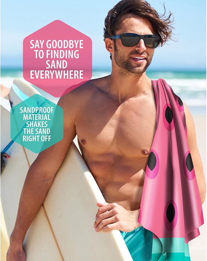 VENTURE 4TH Microfiber Beach Towel: Quick-Dry, Compact, Sand-Free, Absorbent, Sandproof and Lightweight - Perfect for Camping, Beach, and Roadtrips (Watermelon Design | 35x78 inches)