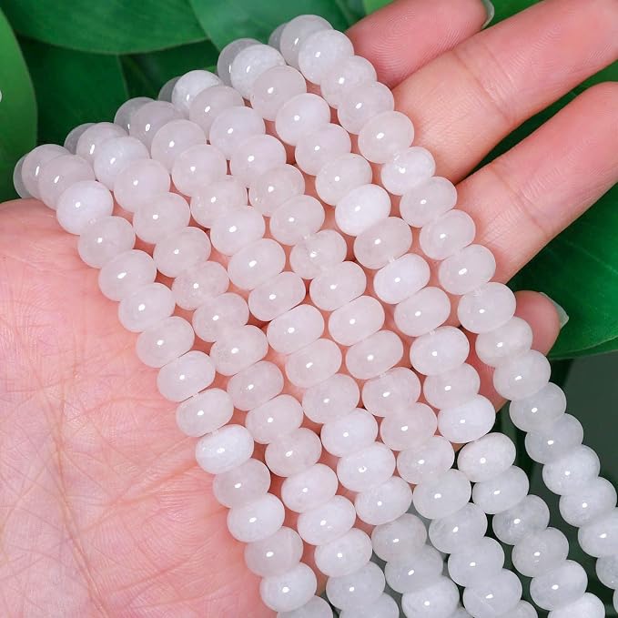 Songxi 5x8mm Natural Clear White Jade Stone Rondelle Beads, Gemstone - Image 3