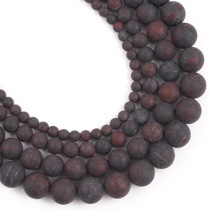 60pcs Natural Matte Red Flower Gemstone Beads，6mm Frosted Round Loose Stone by Yochus