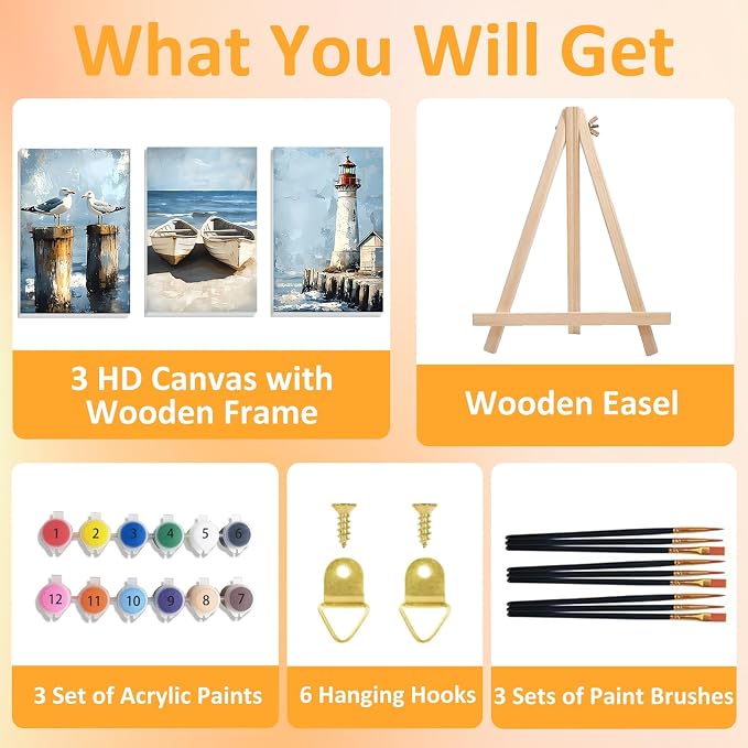 Mandun 3 Pack Beach Paint by Numbers Kit - Image 4