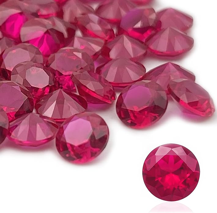50Pcs Loose Synthetic Ruby Stone Bulk Wholesale Round Brilliant Cut Diamon by Gryrigns