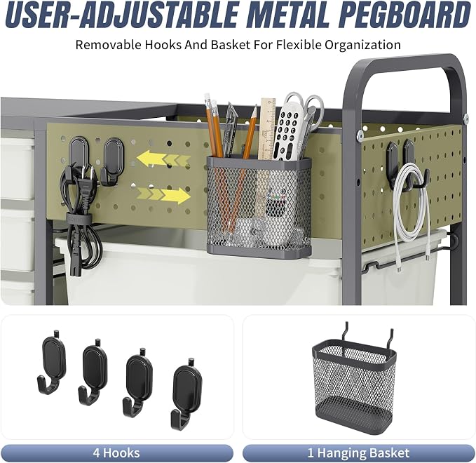 Rolling Storage Cart with Drawers, Storage Organizer Cart with Wheels and - Image 6