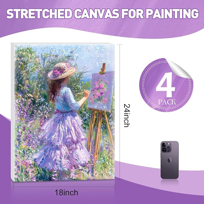 FUMILE Canvas for Painting 18x24, 4 Pack Large Stretched Canvas for - Image 2