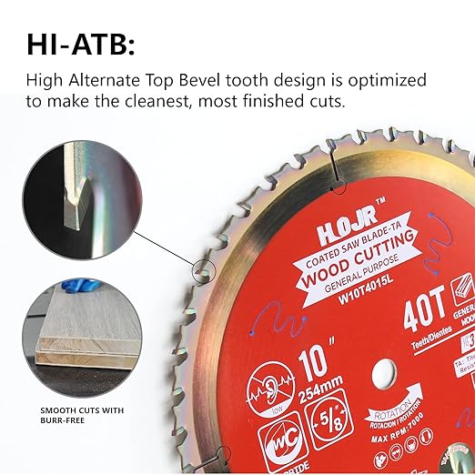 Circular Saw Blade Woodworking TA Series,10" 40-Tooth Arbor: 5/8",General Purpose Wood Cutting,Special Anti-Thermal Adhesion Coating on Cutting Head -TA,High Finish, Long Life,W10 40T TA