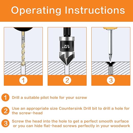 5 Pcs Countersink Drill Bit Set, Industrial Grade M2 High-Speed Steel, 82 Degree, 5 Flute with 1/4” Quick Change Hex Shank, 1/4" to 3/4" Size for Metal, Wood & Plastic - Includes Durable Case