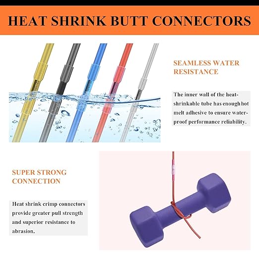 525PCS Heat Shrink Butt Connectors Red 22-18 AWG, Insulated Waterproof Electrical Wire Connectors Marine Grade Tinned Red Copper Crimp Splice Terminals for Marine,Truck,Stereo