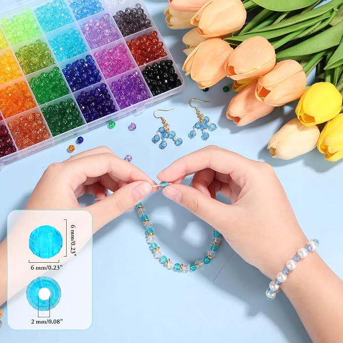 PAXCOO 1820Pcs Crystal Acrylic Beads Faceted Bicone Gem Beads - Image 3