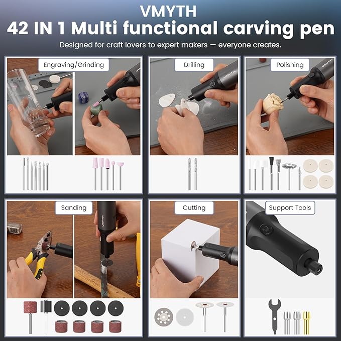 iPen E2 Cordless Rotary Tool,7.2 V Rotary Tool Kit with 44 PCS Accessories,5 Variable Speed,28000 RPM And USB Charging,Mini Rotary Tool for DIY Crafts/Carving/Sanding/Polishing/Cutting/Drilling