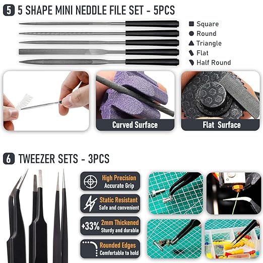 3D Printer Tools Kit, Quality 3D Printing Tool Kit for Model Measuring/Finishing/Deburring/Drilling, 3D Printer Accessories for All FDM/SLA Printers Removing Support, Cutting Filament