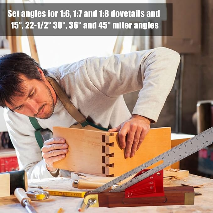 Bevel Block Gauge, Aluminum Alloy Angle Finder Universal Bevel Protractor for Protractor Woodworking Tools Angles for 1:6, 1:7 and 1:8 Dovetails, Miter Angles of 15°, 22-1/2°, 30°, 36° and 45°