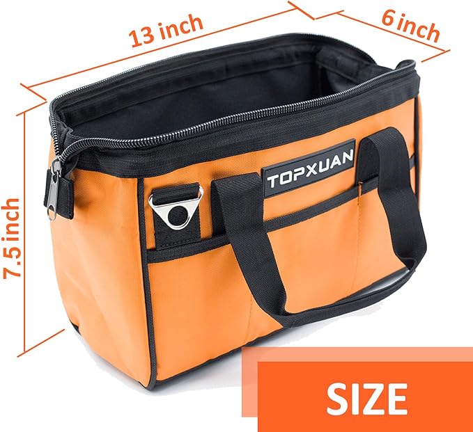 Tool Bag 13 Inch Waterproof Orange Tool Organizer with Wide Mouth and Shoulder Strap for Power and Small Hand Tools Oxford Cloth Fabric(5 pockets)