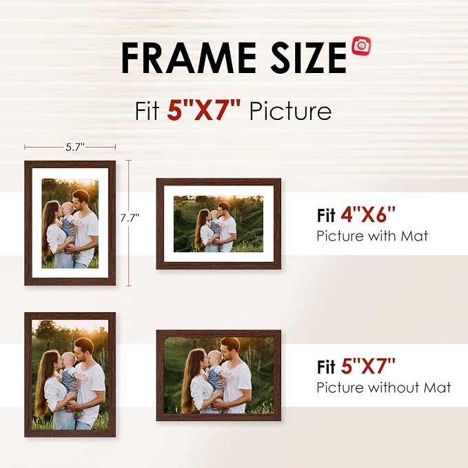 FIXSMITH 5x7 Picture Frame Set of 2, Photo Frame - Image 2