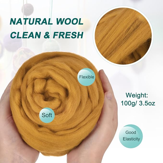 uxcell Needle Felting Wool, 3.5 Oz Nature Fibre Wool Yarn Roving - Image 2