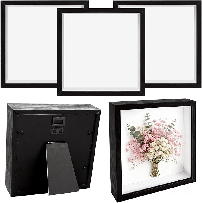 VOKOY 5 Pack 5" x 5" Shadow Box Frame, Small Wood Black Hollow Photo Frame by VOKOY