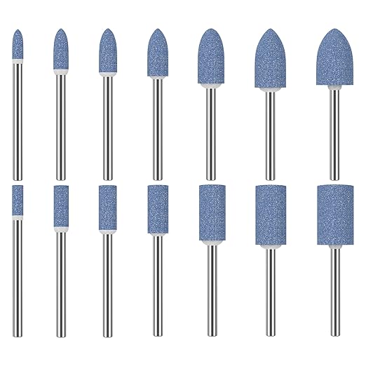 HUHAO 14Pcs Rotary Grinding Stone- 3mm Shank Assorted Shape Abrasive Stone Mounted Grinding Point Sharpening Bits for Rotary Tool Drill, Grinding, Polishing