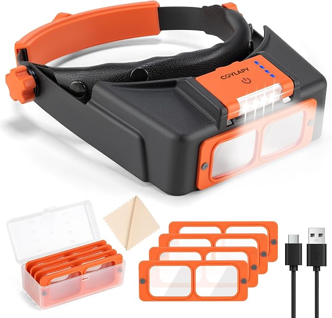 Headband Magnifier with Light, Rechargeable Magnifying Glasses by COYLAPY