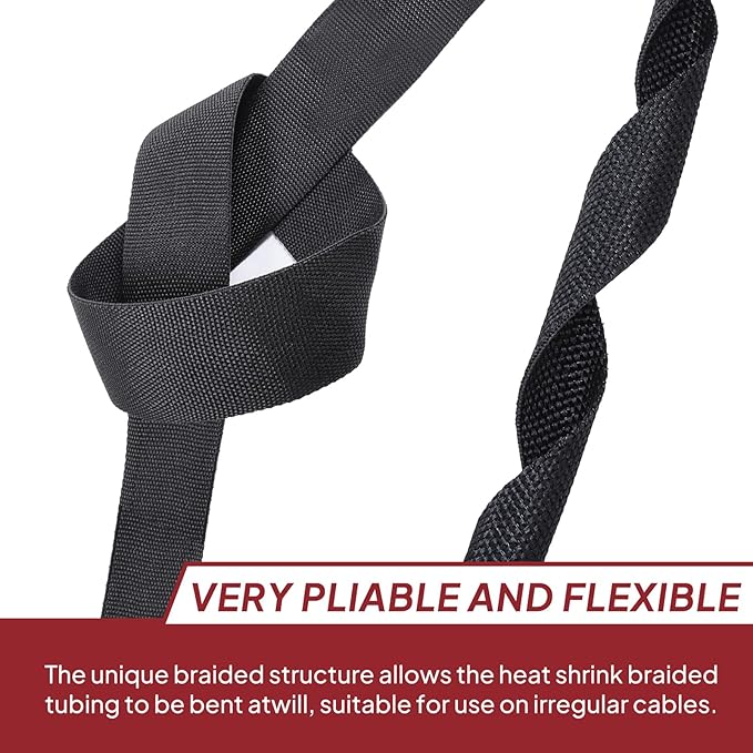 2 in 1 Heat Shrink Braided Sleeving 1/2 inch Cloth Wiring Harness Loom Abrasion Resistant Sleeve for Protection Cable/Sheath (12mm ID-29ft)