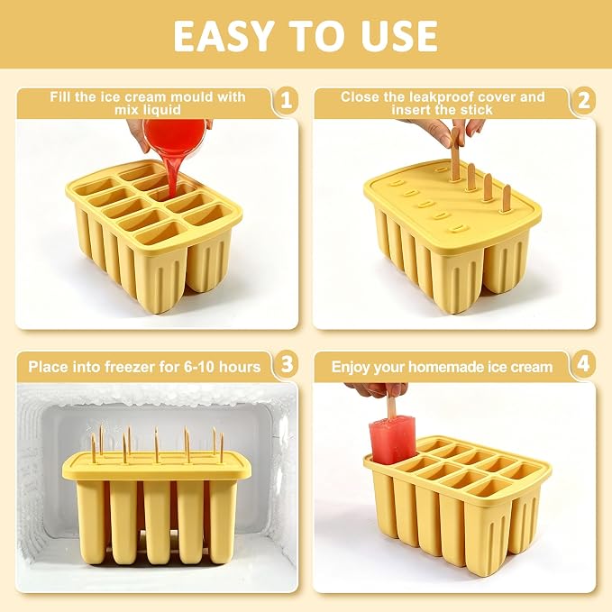 Popsicles Molds, 10 Cavity Silicone Popsicle Molds Easy-Release BPA-free - Image 5