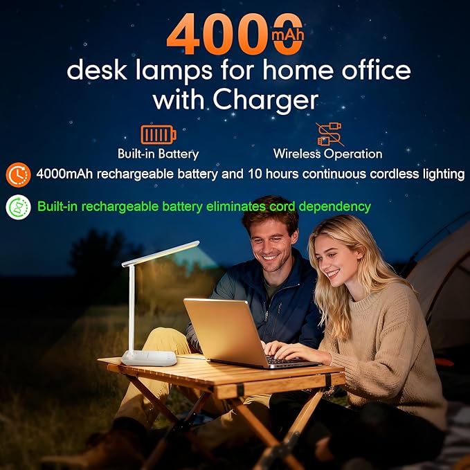 LED Portable Bright Rechargeable Desk Lamp, 4000mah Dimmable Touch Battery - Image 2