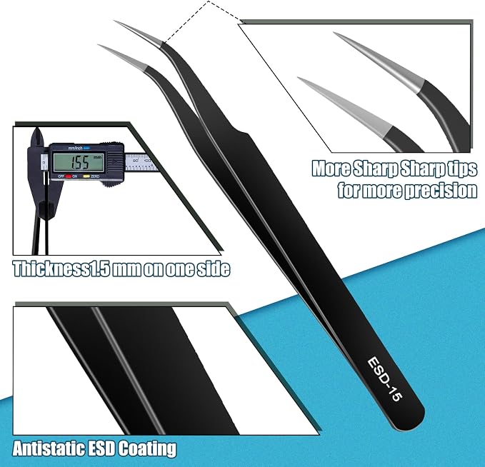 10Pcs Precision Tweezers Set, Upgraded Anti-Static Stainless Steel Tweezers - Image 2